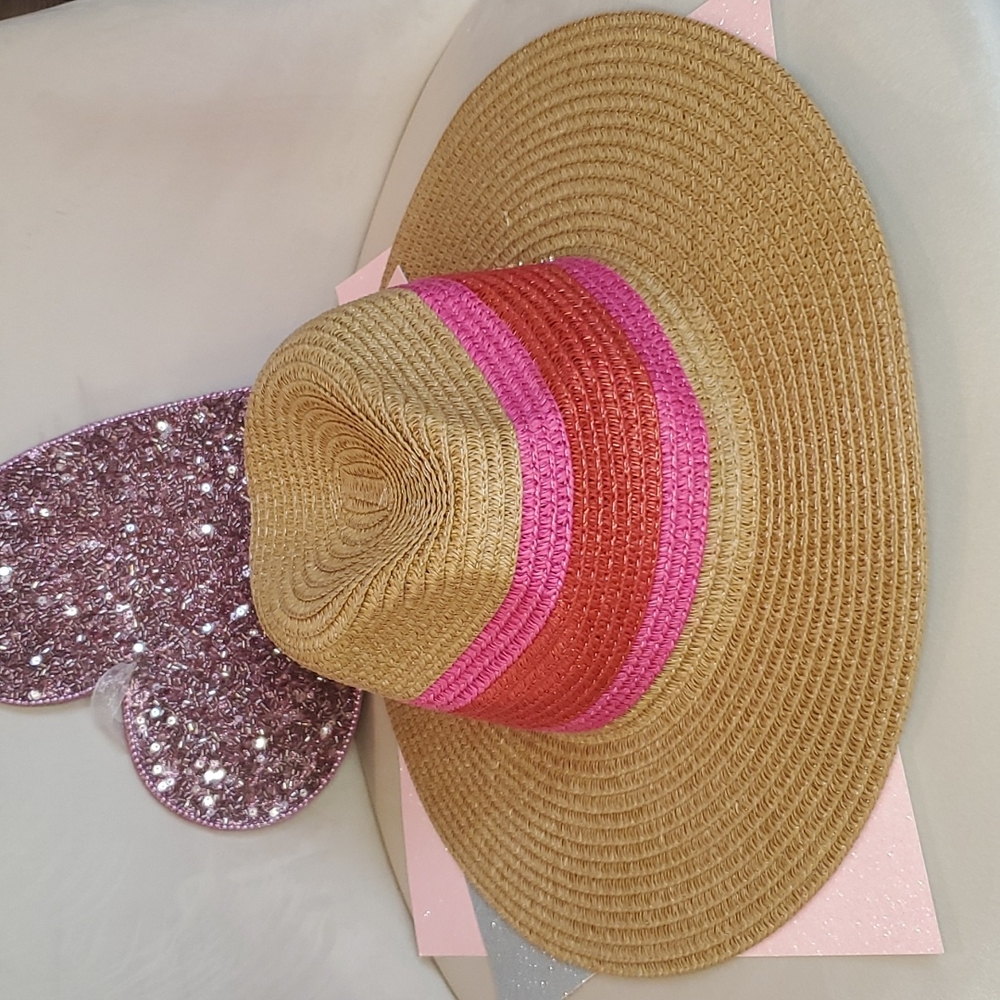 πHPπ Juicy Couture β€οΈπNWTπβ€οΈ Natural Straw Fedora Hot Pink & Red Stripe!β€οΈπ - Picture 6 of 14